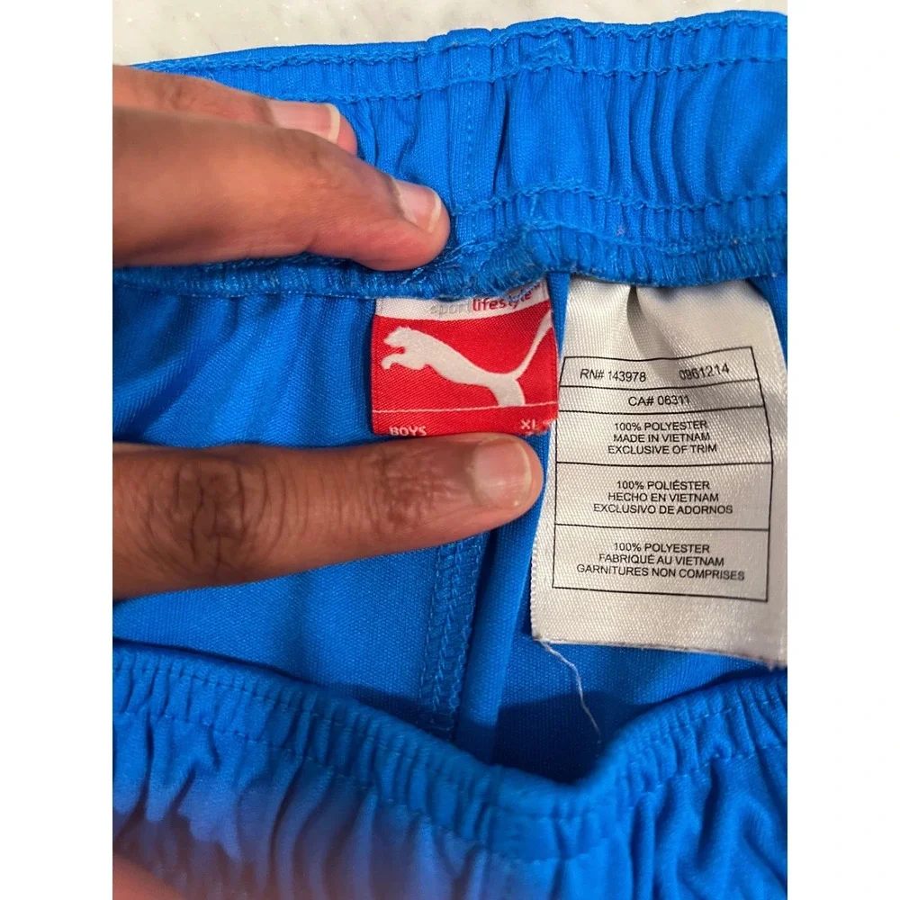 Puma Athletic Shorts Kids XL Blue Good Contrast Trim Soccer Gym Activewear